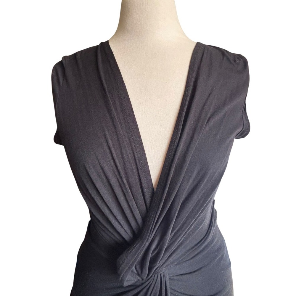 Sabora Maxi Dress Womens M Black Twist Front Deep V Neck Asymmetrical Draped - Picture 5 of 8